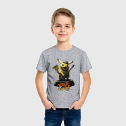 Футболка хлопковая детская Пикачу рокер с гитарой, цвет: меланж — фото 2