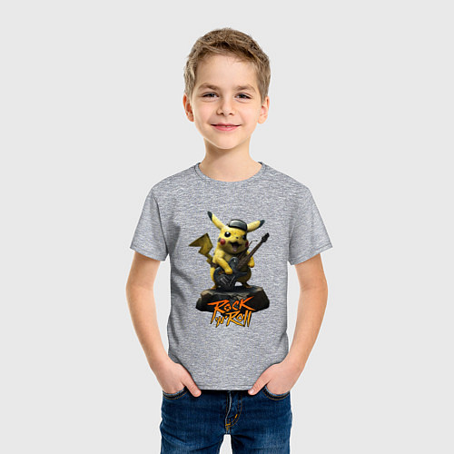 Детская футболка Пикачу рокер с гитарой / Меланж – фото 3