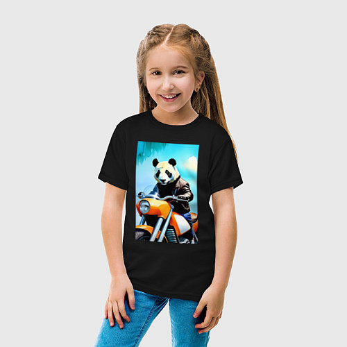 Детская футболка Панда крутой байкер - нейросеть / Черный – фото 4