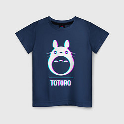 Футболка хлопковая детская Символ Totoro в стиле glitch, цвет: тёмно-синий