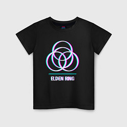 Футболка хлопковая детская Elden Ring в стиле glitch и баги графики, цвет: черный