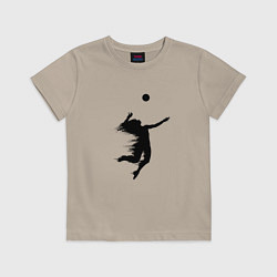 Футболка хлопковая детская Черный силуэт девушки волейболистки, цвет: миндальный