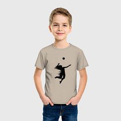 Футболка хлопковая детская Черный силуэт девушки волейболистки, цвет: миндальный — фото 2