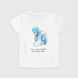 Футболка хлопковая детская Лечит не время - лечит доктор, цвет: белый