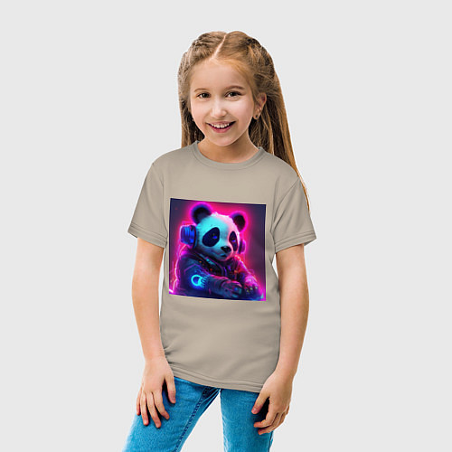 Детская футболка Диджей панда в свете неона / Миндальный – фото 4