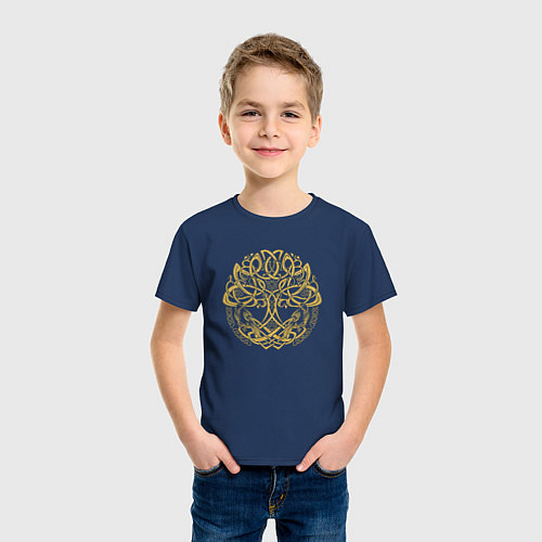 Детская футболка Иггдрасиль и вороны / Тёмно-синий – фото 3