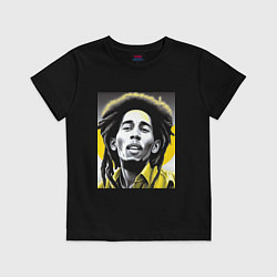 Футболка хлопковая детская Bob Marley Digital Art, цвет: черный