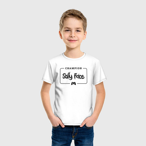 Детская футболка Sally Face gaming champion: рамка с лого и джойсти / Белый – фото 3