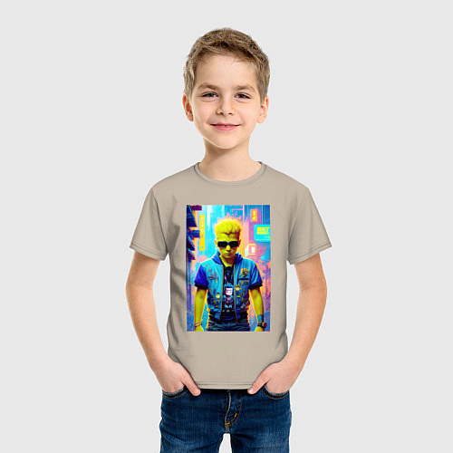 Детская футболка Барт Симпсон - фантазия - нейросеть / Миндальный – фото 3