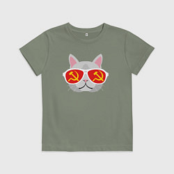 Футболка хлопковая детская Котик СССР, цвет: авокадо
