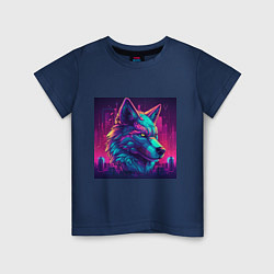 Футболка хлопковая детская Волк в неоновом свете, цвет: тёмно-синий