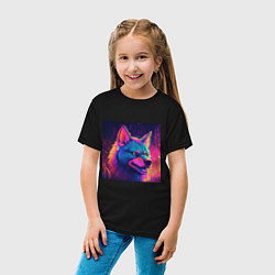 Футболка хлопковая детская Волк в неоновом свете, цвет: черный — фото 2