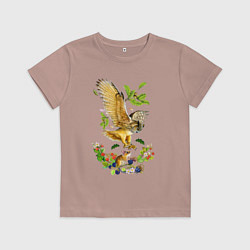 Футболка хлопковая детская Сова на охоте, цвет: пыльно-розовый