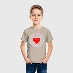 Футболка хлопковая детская Красное сердце с серым фоном, цвет: миндальный — фото 2