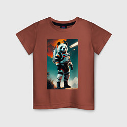 Футболка хлопковая детская Панда-космонавт на похожей планете, цвет: кирпичный