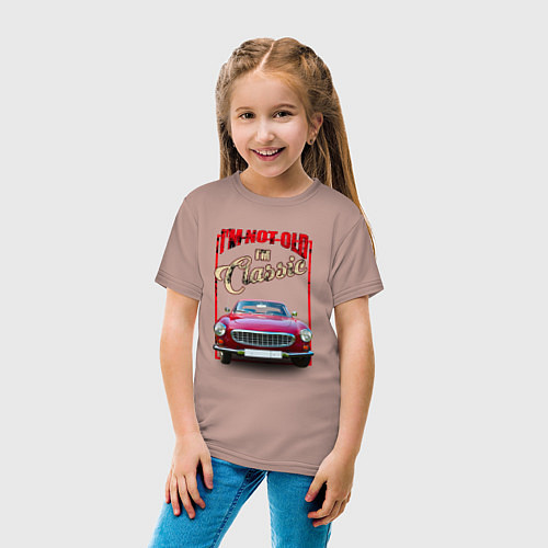Детская футболка Классика автомобиль Volvo P1800 / Пыльно-розовый – фото 4