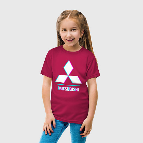 Детская футболка Значок Mitsubishi в стиле glitch / Маджента – фото 4