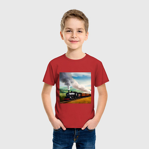 Детская футболка Ретро поезд / Красный – фото 3