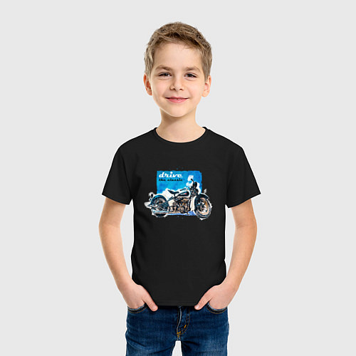Детская футболка Ретро мотоцикл акварелью / Черный – фото 3