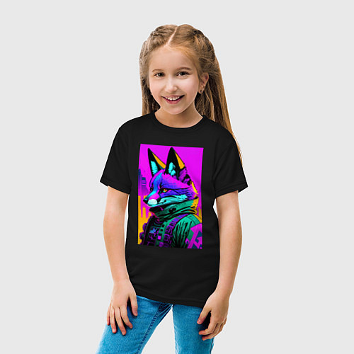 Детская футболка Cool fox - cyberpunk - neural network / Черный – фото 4