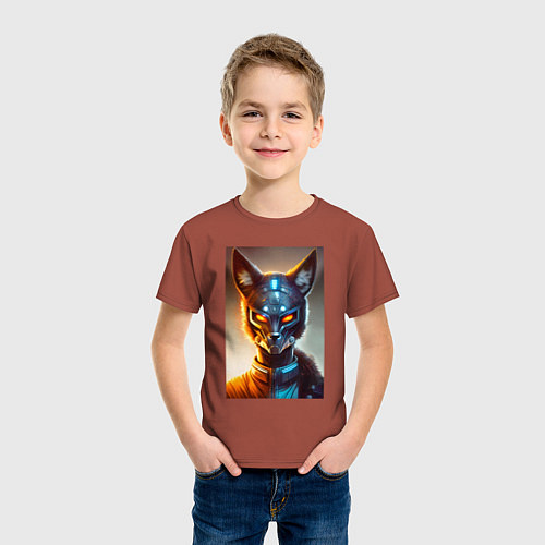Детская футболка Cyber-fox - neural network / Кирпичный – фото 3