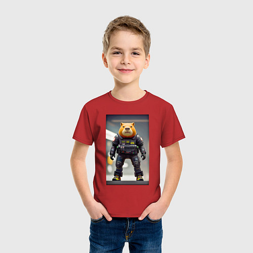 Детская футболка Capy-policeman - cyberpunk / Красный – фото 3