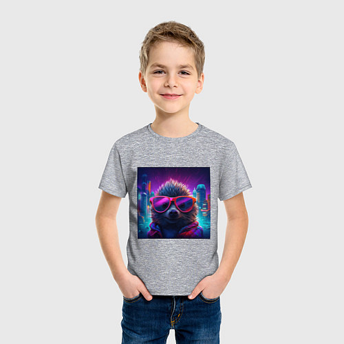 Детская футболка Еж в больших неоновых очках / Меланж – фото 3