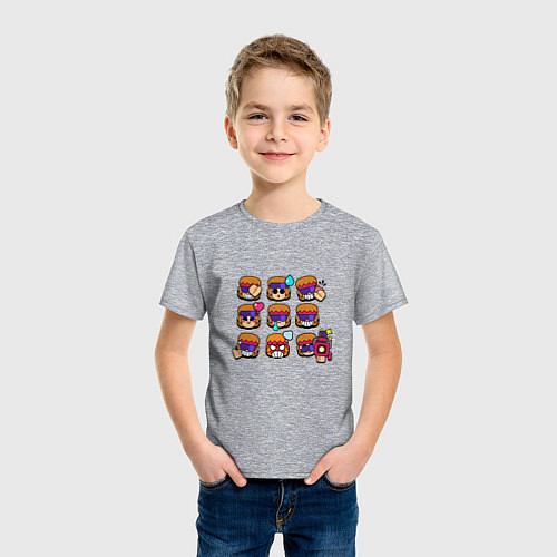 Детская футболка Значки на Бастера Пины Бравл Старс Buster / Меланж – фото 3