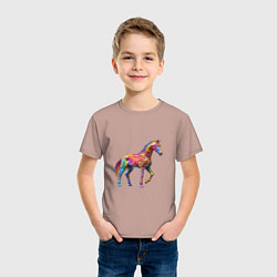 Футболка хлопковая детская Конь геометрик, цвет: пыльно-розовый — фото 2