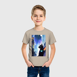 Футболка хлопковая детская Black cat - a resident of the metropolis - New Yor, цвет: миндальный — фото 2