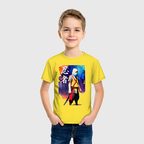 Детская футболка Ниндзя - иероглифы - живопись / Желтый – фото 3