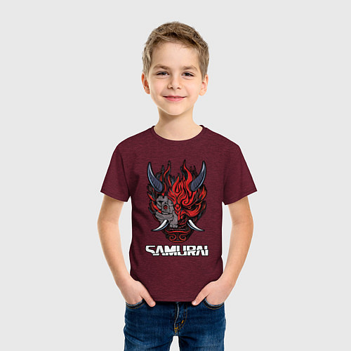 Детская футболка Samurai logo / Меланж-бордовый – фото 3