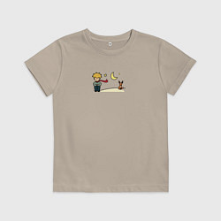 Футболка хлопковая детская Маленький принц и Лисенок на луне, цвет: миндальный