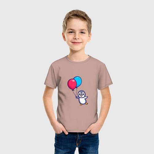 Детская футболка Милый пингвин с воздушными шариками / Пыльно-розовый – фото 3