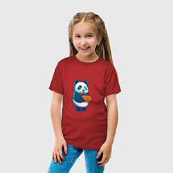 Футболка хлопковая детская Милая панда с чизбургером, цвет: красный — фото 2