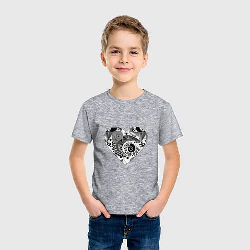 Детская футболка Сердце с абстрактным черно-белым узором / Меланж – фото 3