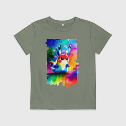 Футболка хлопковая детская Акварельный Пикачу - поп-арт, цвет: авокадо