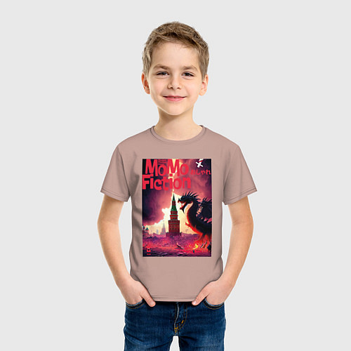 Детская футболка MoMo - дракон на Красной площади в Москве / Пыльно-розовый – фото 3
