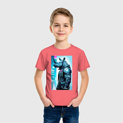 Футболка хлопковая детская Rhino - cyberpunk - neural network, цвет: коралловый — фото 2