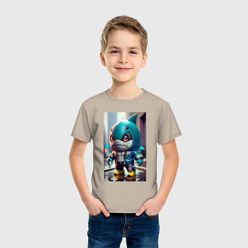 Детская футболка Кроха-акулёныш - киберпанк - нейросеть / Миндальный – фото 3