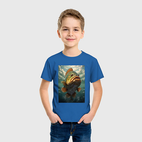 Детская футболка Большая рыба карп / Синий – фото 3