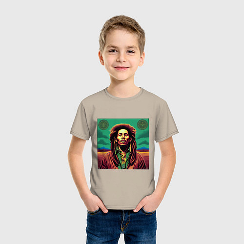 Детская футболка Digital Art Bob Marley in the field / Миндальный – фото 3