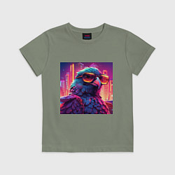 Футболка хлопковая детская Сокол в лучах неона, цвет: авокадо