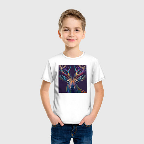 Детская футболка Красочный олень - нейросеть / Белый – фото 3