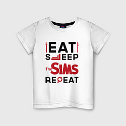 Футболка хлопковая детская Надпись: eat sleep The Sims repeat, цвет: белый