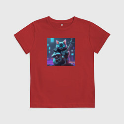 Футболка хлопковая детская Киберкот-музыкант, цвет: красный