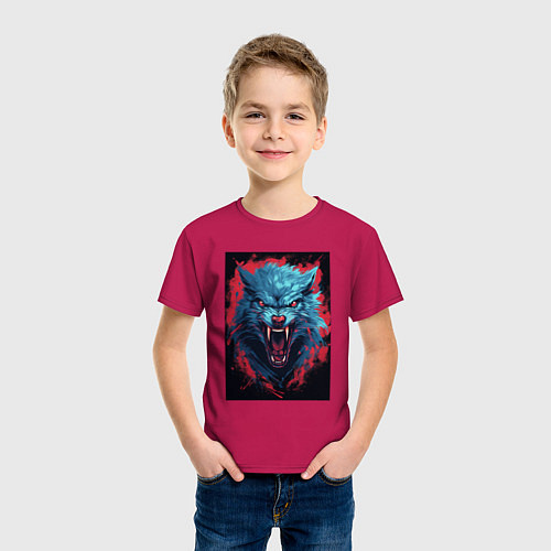 Детская футболка Синий волк красные брызги / Маджента – фото 3