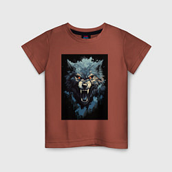 Футболка хлопковая детская Серый волк и синии брызги, цвет: кирпичный