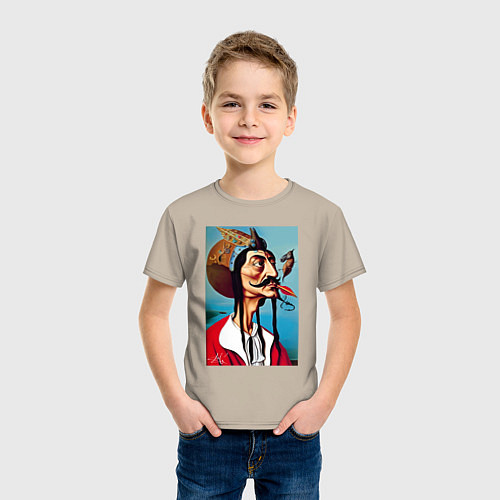 Детская футболка Портрет Сальвадора Дали - нейросеть / Миндальный – фото 3
