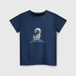 Футболка хлопковая детская Космонавт с ноутбуком, цвет: тёмно-синий